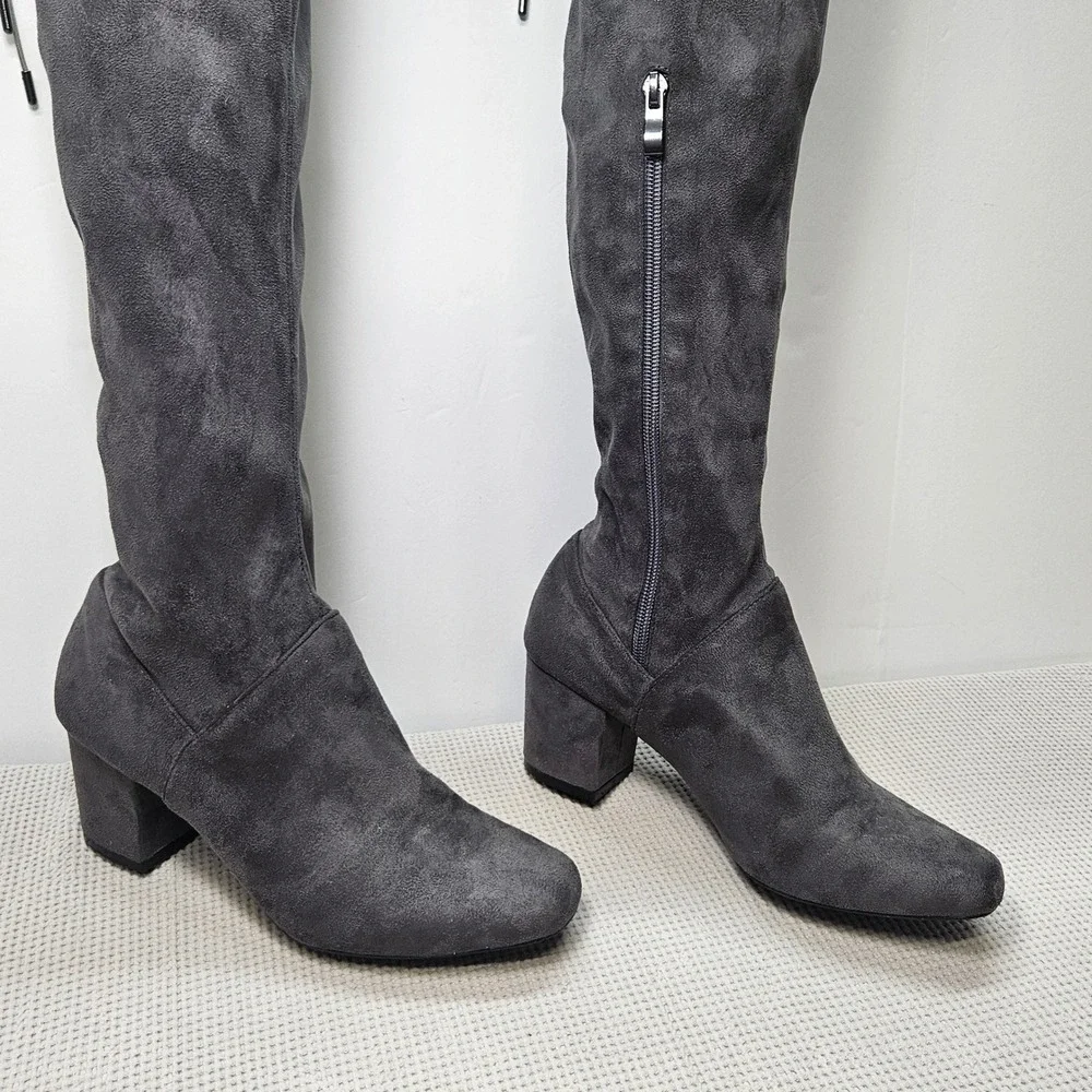 Catherine Catherine Malandrino Grey Faux Suede‎ Over The Knee Block Heel Boots 8